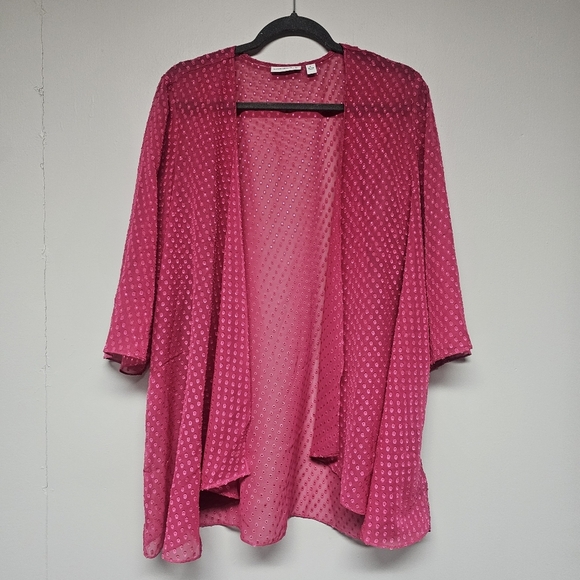 Susan Graver Pink Swiss Dot Sheer Kimono Shrug Beach Coverup Vacation Wedding - Picture 6 of 6
